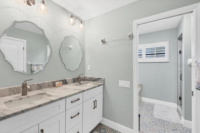 bathroom featuring vanity and walk in shower