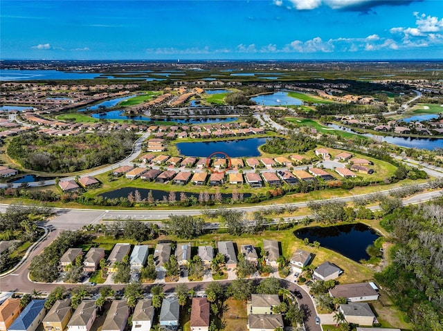 bird's eye view featuring a water view