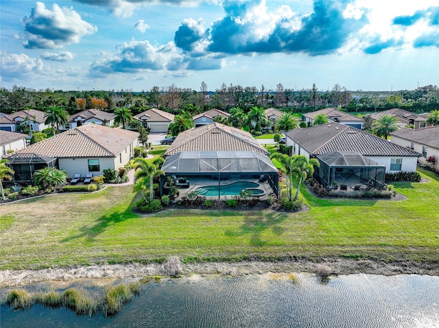 bird's eye view featuring a water view