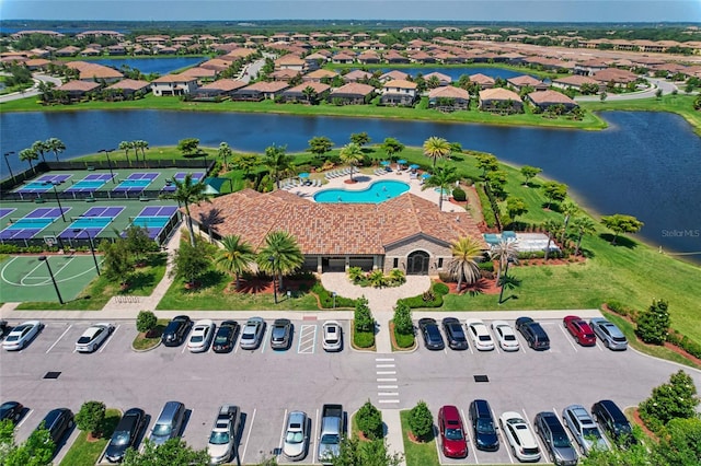 drone / aerial view featuring a water view