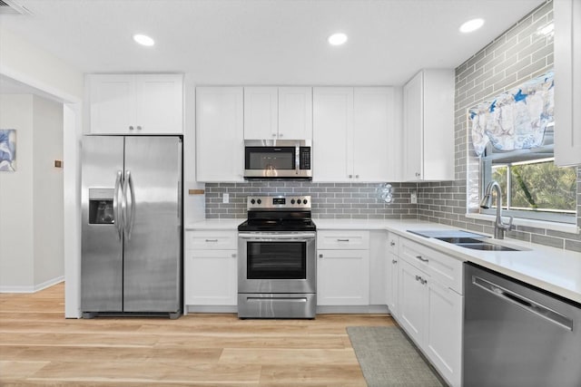 kitchen featuring white cabinetry, sink, tasteful backsplash, and stainless steel appliances