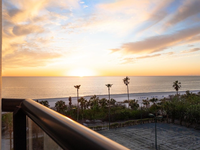 property view of water featuring a beach view