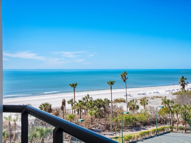 property view of water featuring a view of the beach