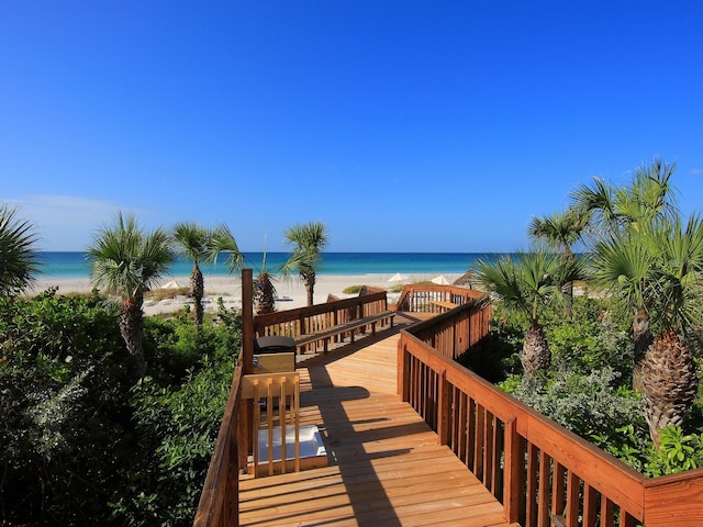 property view of water featuring a beach view