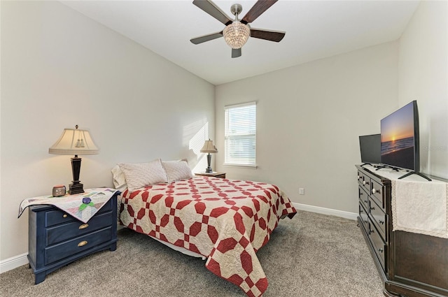 bedroom featuring carpet floors and ceiling fan