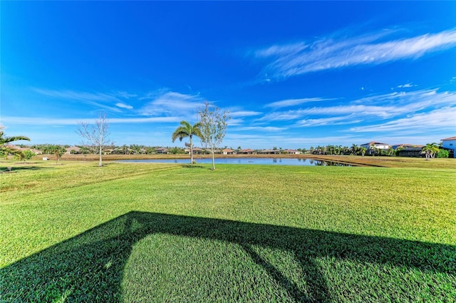 view of yard with a water view