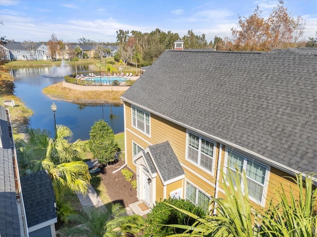 aerial view with a water view