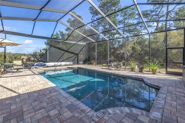 view of pool with a lanai and a patio area