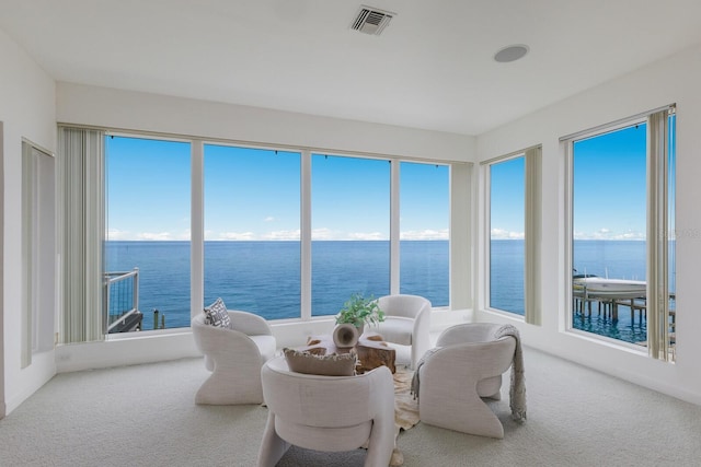 sunroom featuring a water view and a wealth of natural light