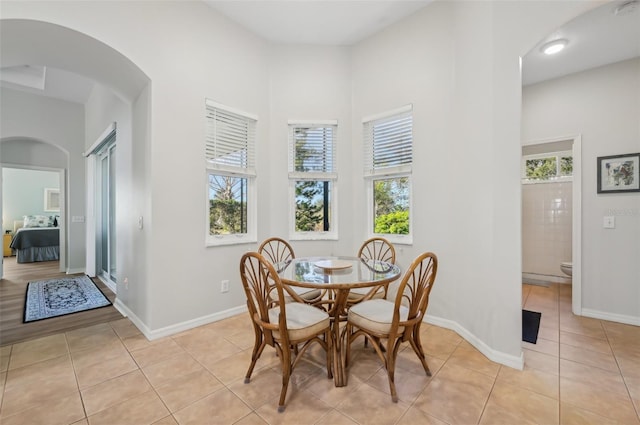 tiled dining room with a healthy amount of sunlight