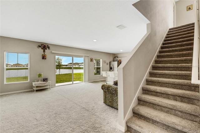 staircase with carpet