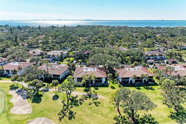 bird's eye view featuring a residential view and a water view