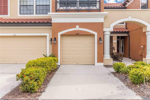 exterior space with a garage