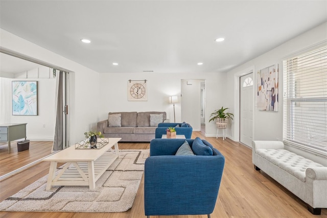 living room featuring light wood-type flooring