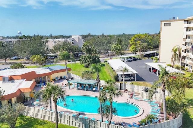 view of swimming pool with a patio area