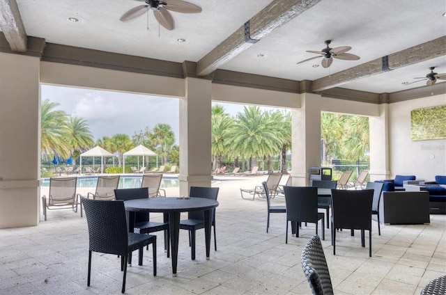 view of patio / terrace with a gazebo and ceiling fan