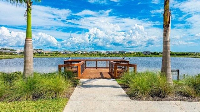 dock area with a water view