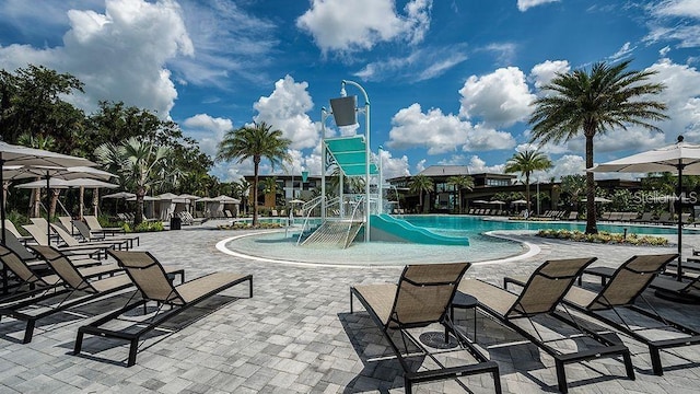 view of pool featuring a patio