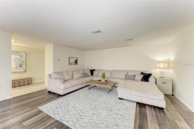 living room with hardwood / wood-style floors