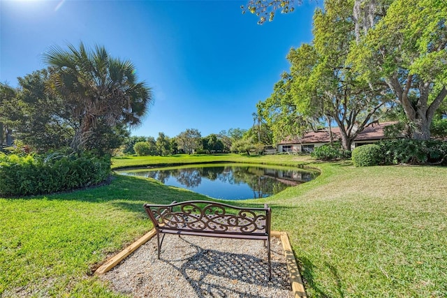 view of yard with a water view