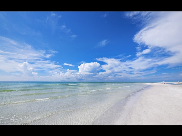 view of water feature with a beach view