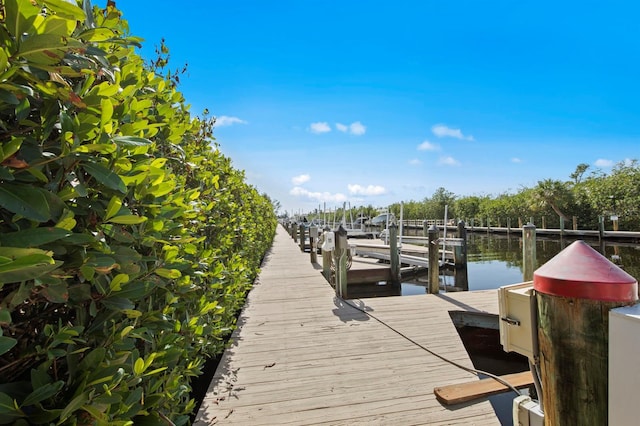 view of dock with a water view