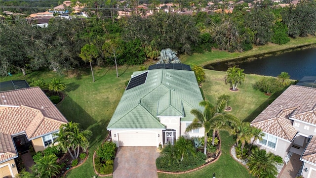 bird's eye view featuring a water view