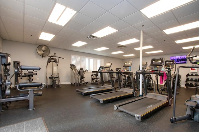 gym with a drop ceiling