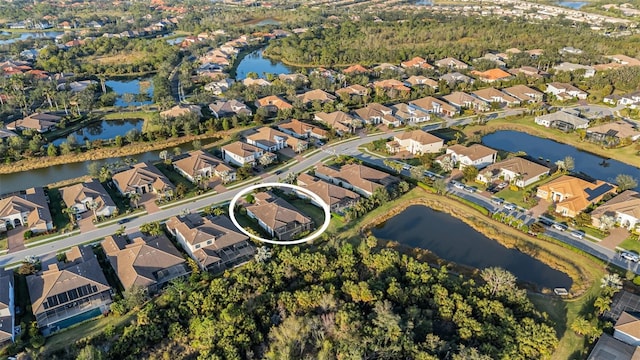 aerial view with a water view