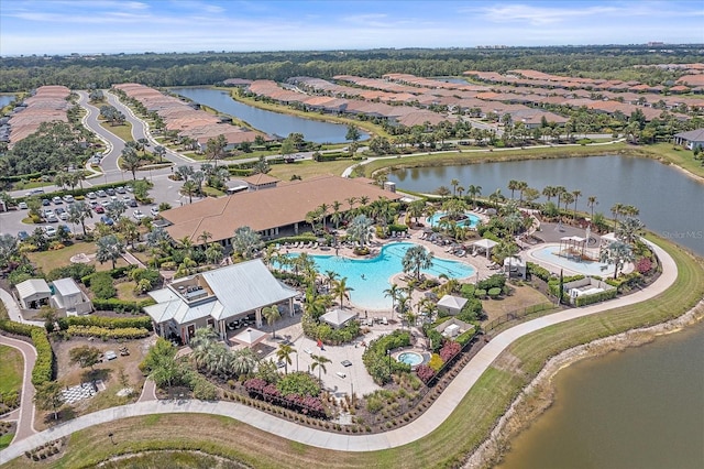 aerial view with a water view