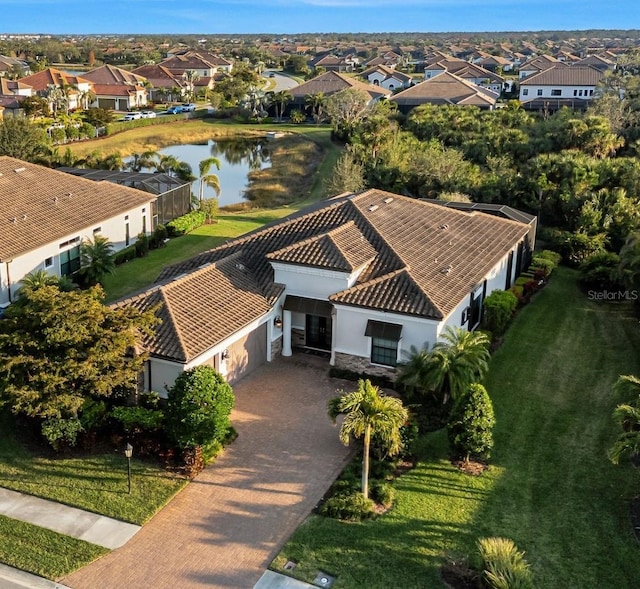 aerial view with a water view