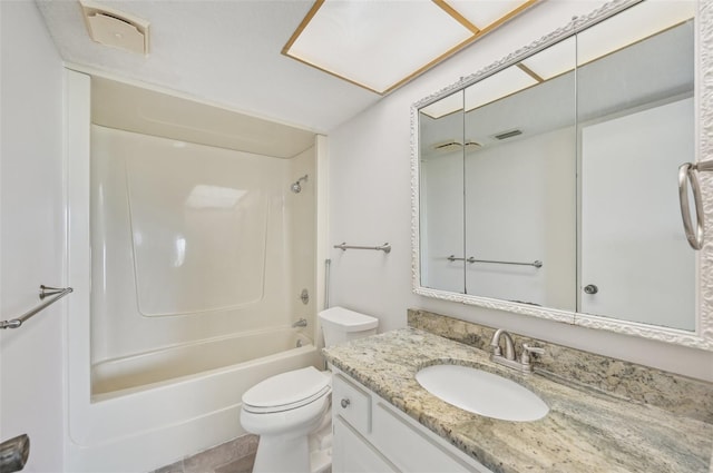 full bathroom with vanity, shower / washtub combination, and toilet