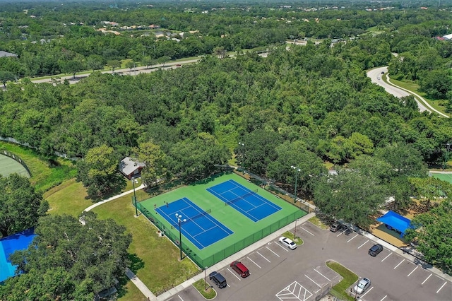 drone / aerial view with a forest view