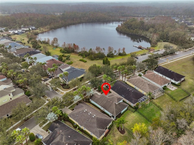 aerial view with a water view