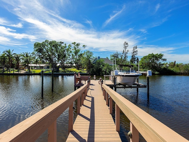 dock area with a water view