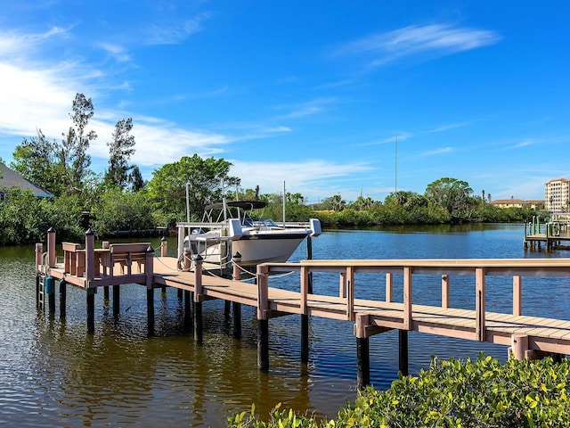 view of dock with a water view