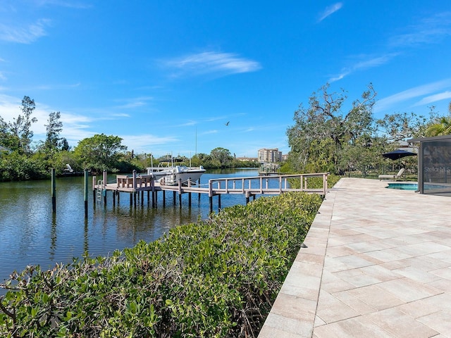 dock area with a water view