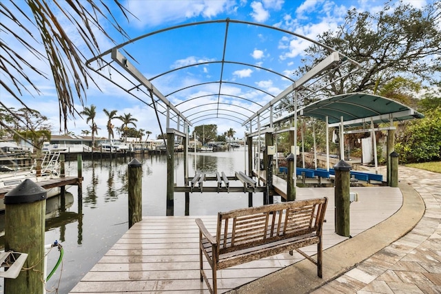 dock area with a water view