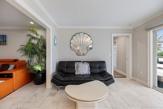 living room featuring ornamental molding