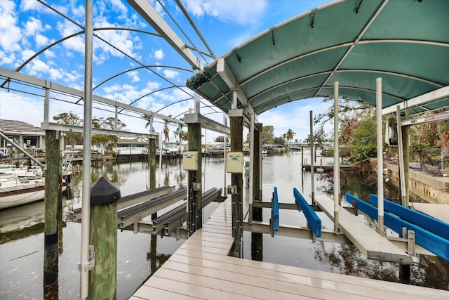 dock area with a water view