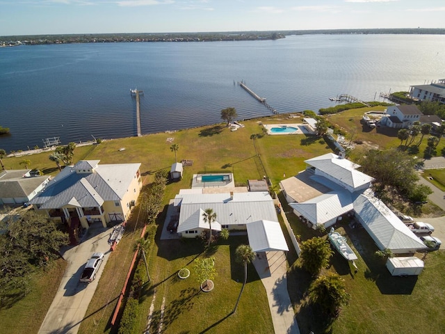 aerial view featuring a water view