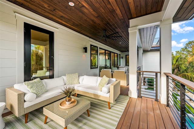 exterior space with ceiling fan and outdoor lounge area