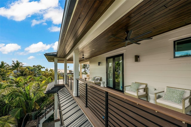 balcony with ceiling fan