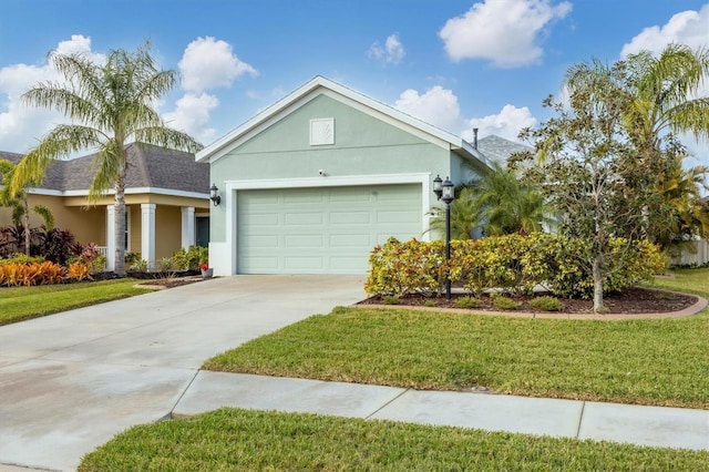 view of front of house featuring a garage and a front lawn