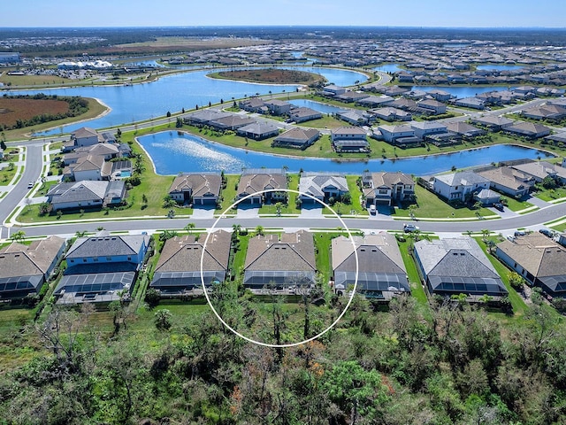 aerial view with a water view