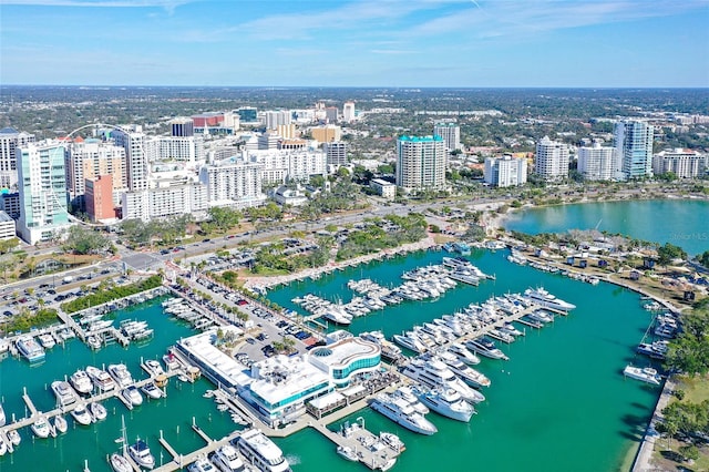 bird's eye view featuring a water view