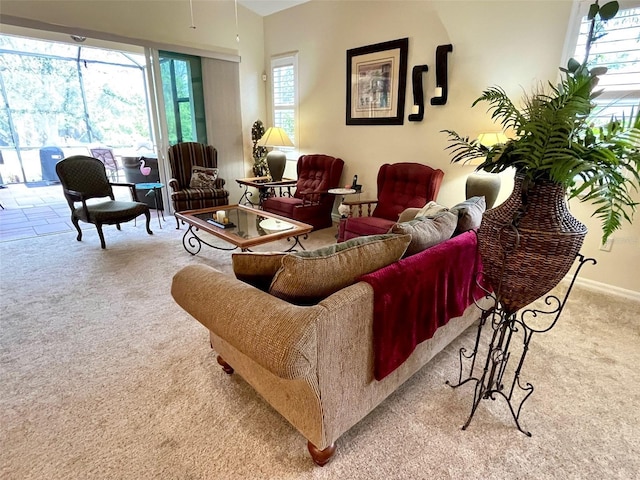 living room with light carpet