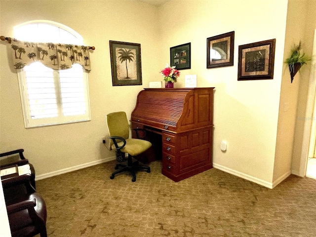 view of carpeted home office