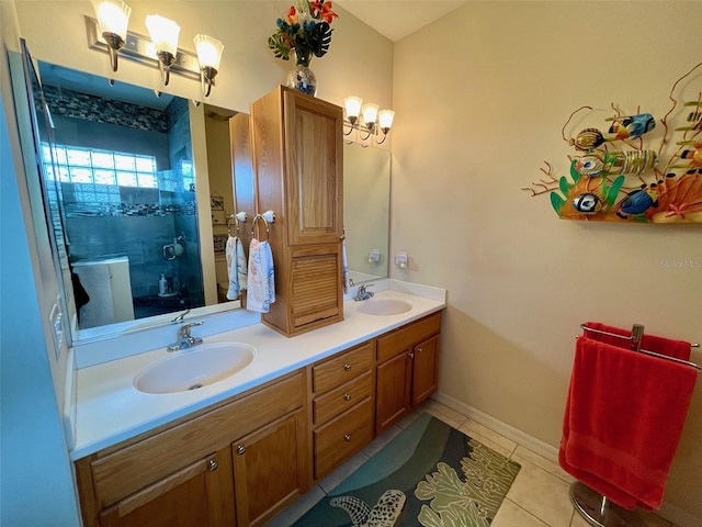 bathroom with vanity and tile patterned floors