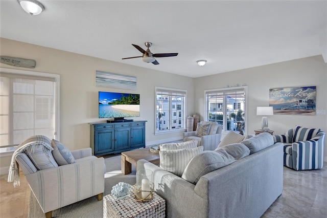 living room with ceiling fan